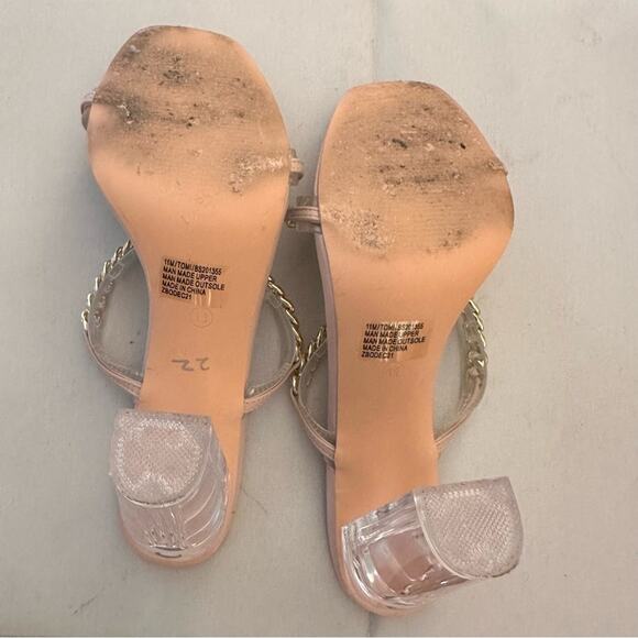 Bisou Bisou Gold Chain Clear Tan Open Toe Heeled Sandals Womens 11 Sexy Party - Picture 8 of 9